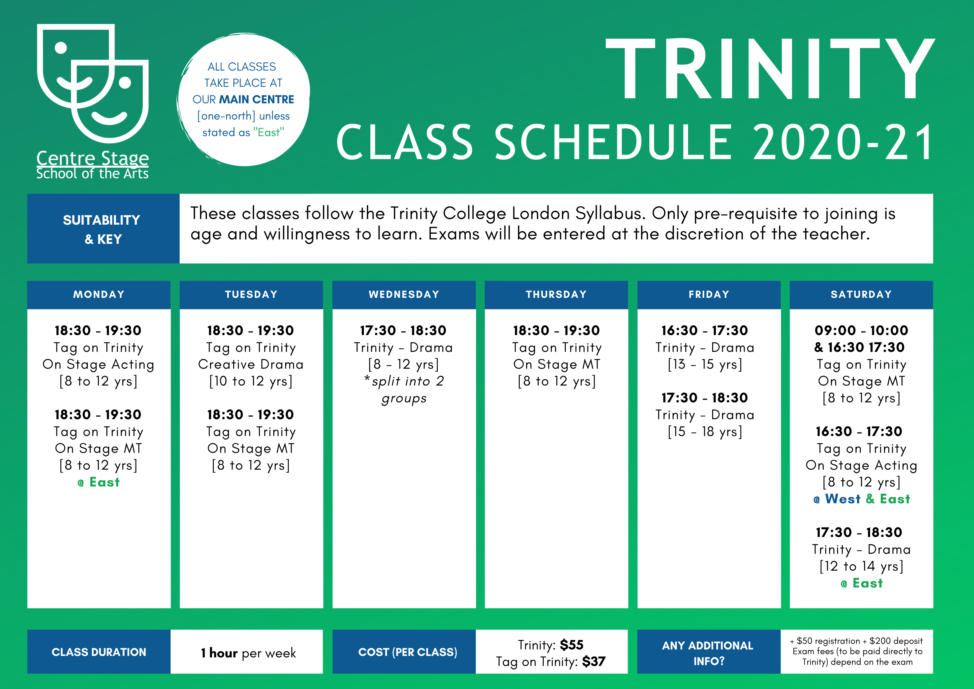 Trinity Class Schedules 202021 Centre Stage