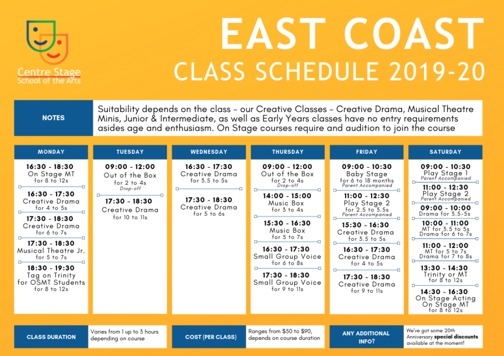 East Coast Schedule 2019-20 - Centre Stage